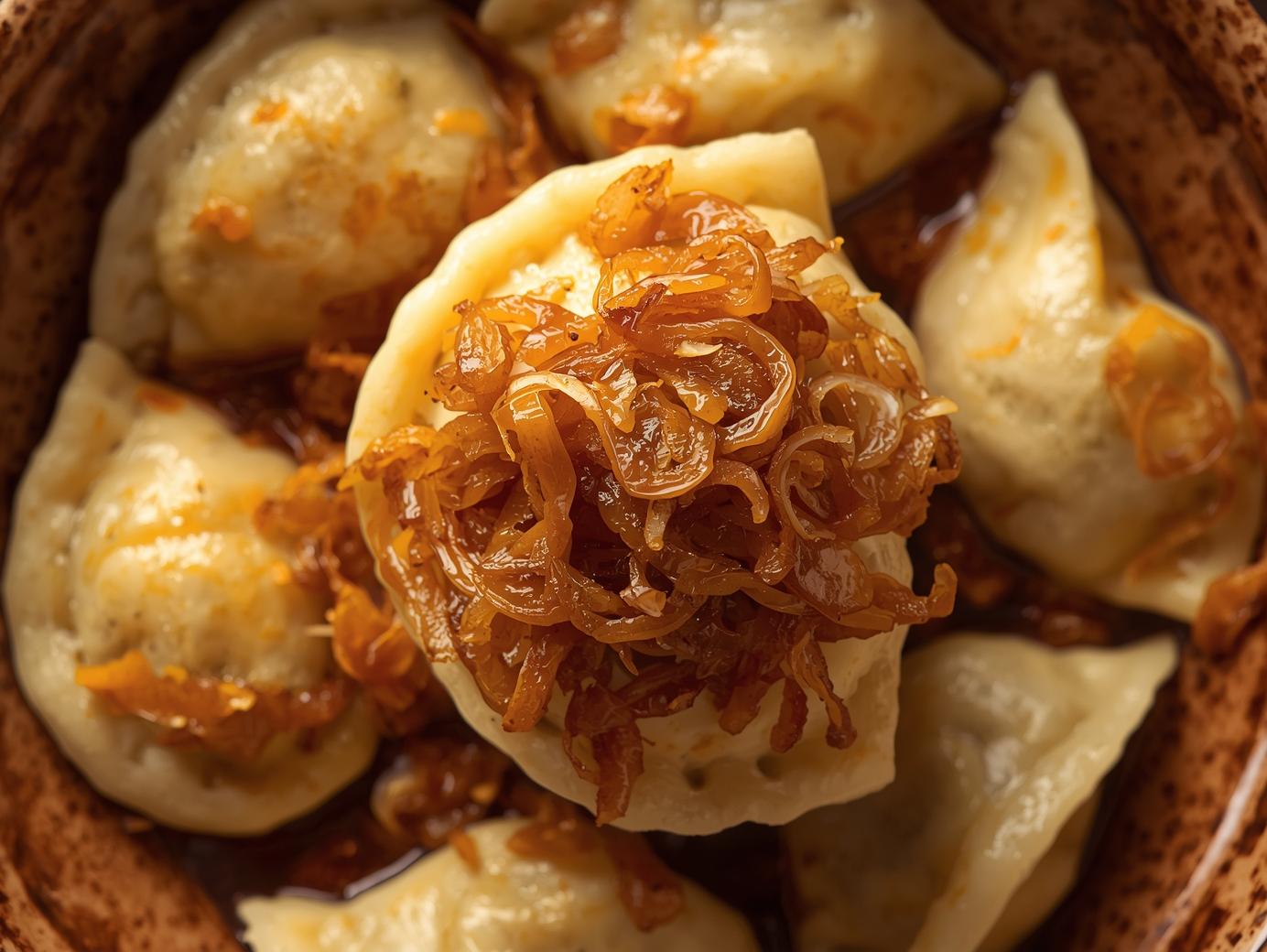 Pierogi mrożone z kapustą i grzybami.